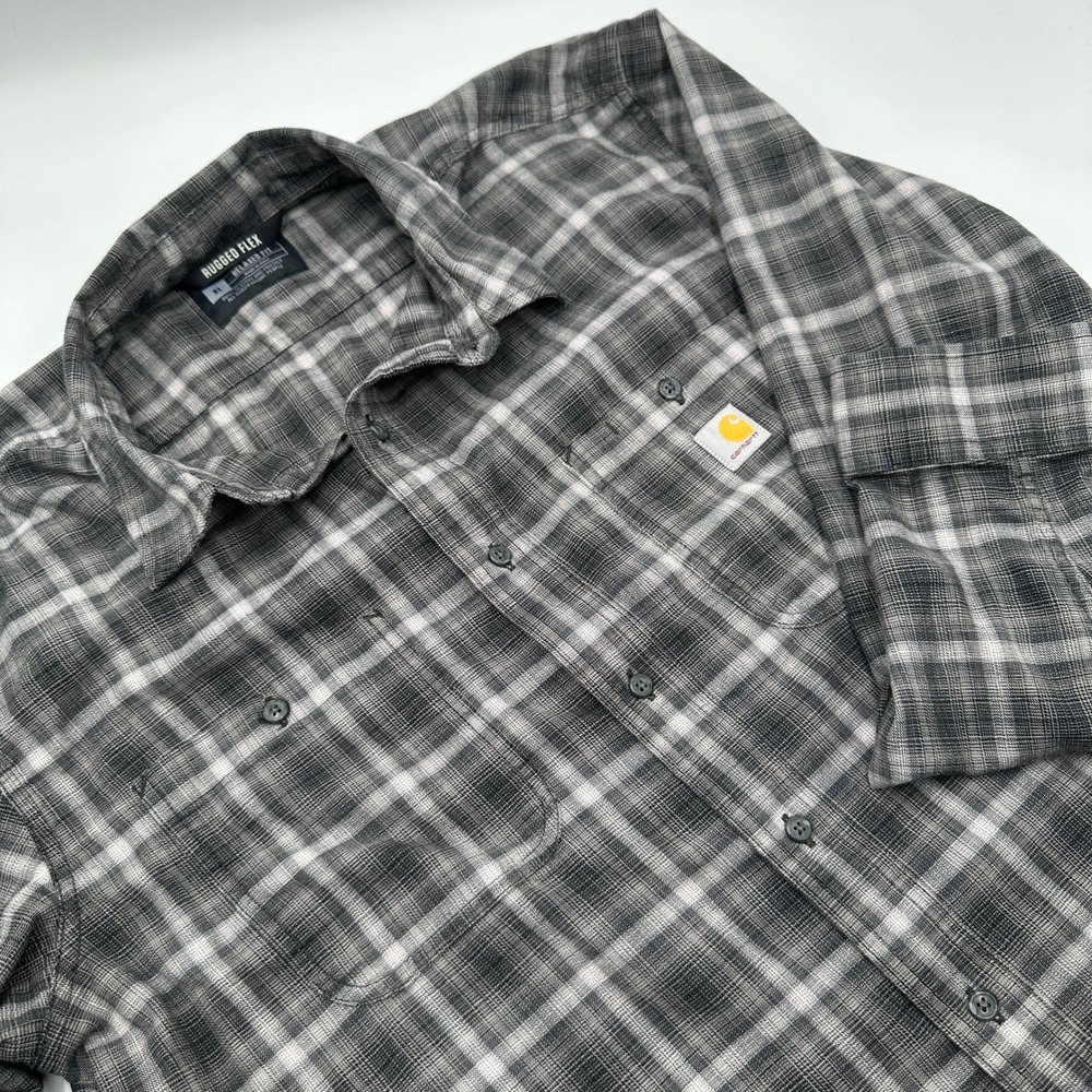 Carhartt Flannel Shirt Mens XL Gray Relaxed Fit Rugged Flex Plaid Workwear